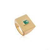 Emerald Top Chunky Gold Signet Ring