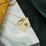 Emerald Top Chunky Gold Signet Ring