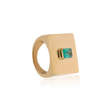 Emerald Top Chunky Gold Signet Ring