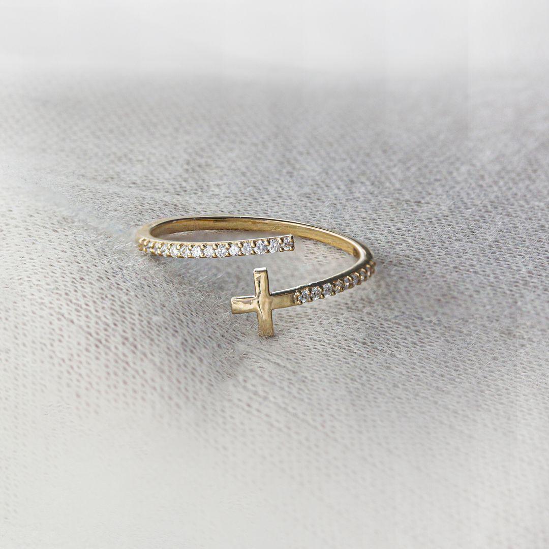 14K Yellow Gold Pink Sapphire Crucifix Ring Fine Jewelry For Her Size-4 US