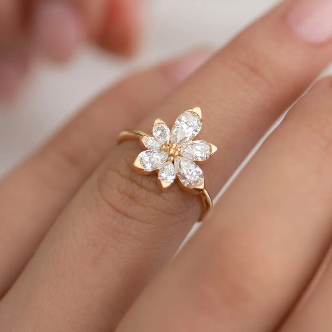 Assymetric Bloom Engagement Ring | Pear Cut Diamond