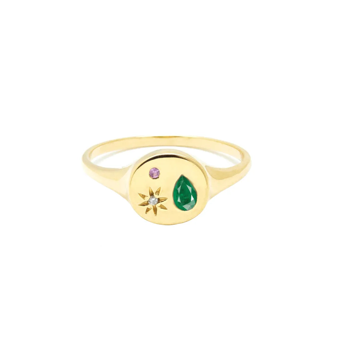 Starburst Signet Ring|Diamond, Pink Sapphire, Ruby/Emerald/Sapphire