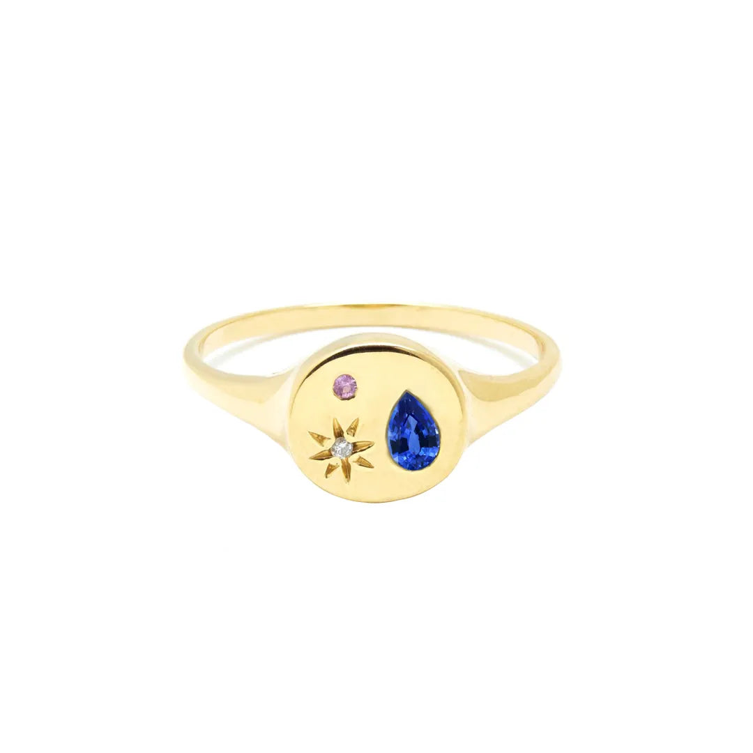 Starburst Signet Ring|Diamond, Pink Sapphire, Ruby/Emerald/Sapphire