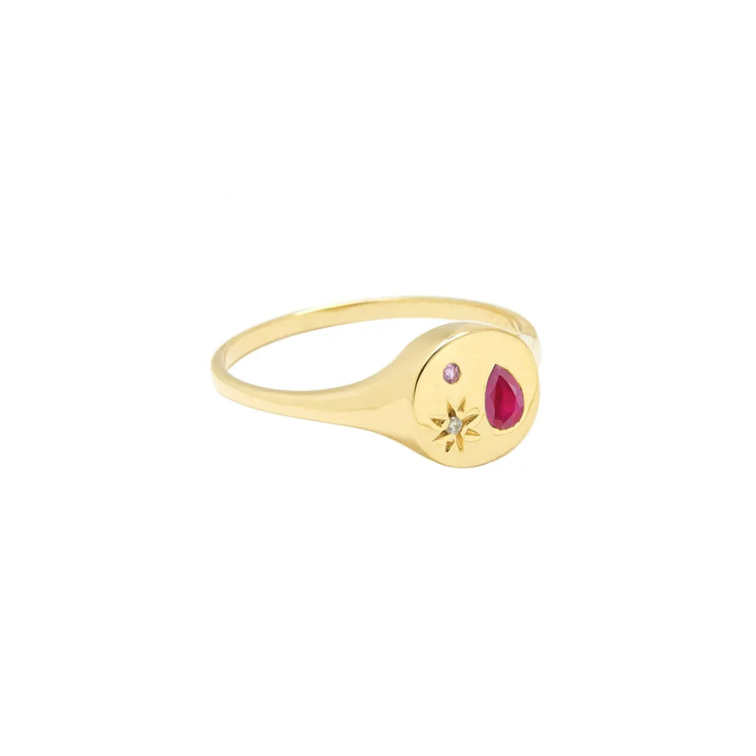 Starburst Signet Ring|Diamond, Pink Sapphire, Ruby/Emerald/Sapphire