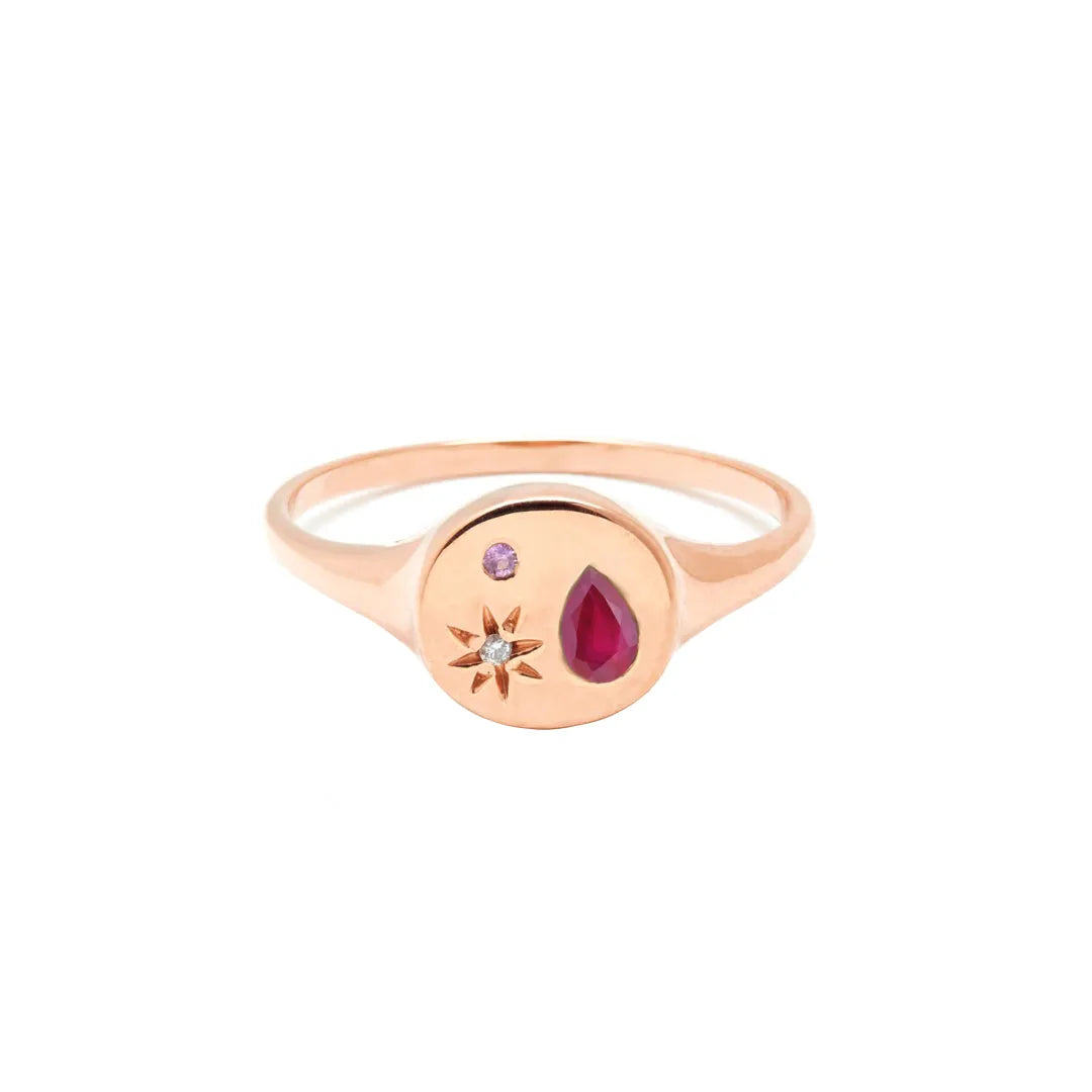 Starburst Signet Ring|Diamond, Pink Sapphire, Ruby/Emerald/Sapphire