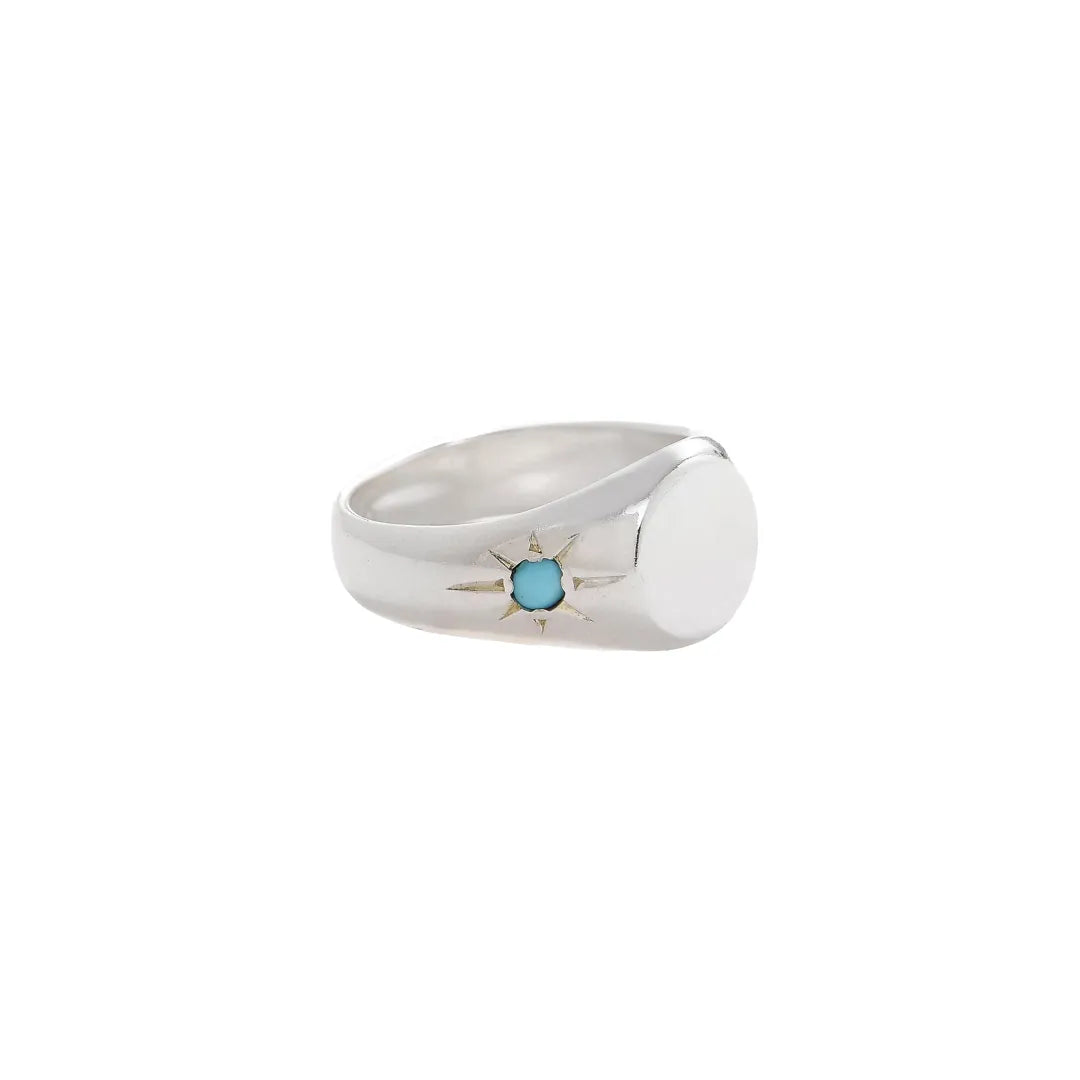 Turquoise/Ruby Starburst Signet Ring|14k Gold