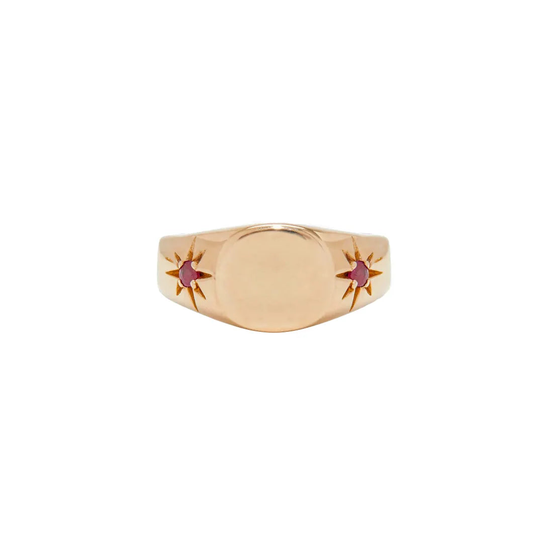 Turquoise/Ruby Starburst Signet Ring|14k Gold