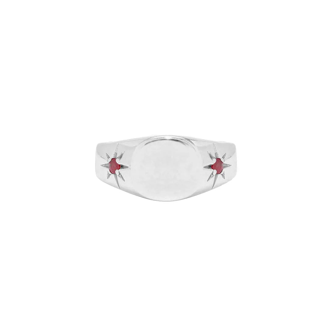Turquoise/Ruby Starburst Signet Ring|14k Gold