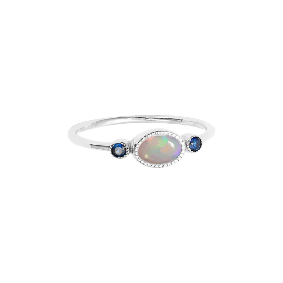 Sky Ring|14k Gold, Opal, Blue Sapphire