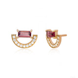 Art Deco Diamond Pink Tourmaline Gemstone Arc Stud Earrings