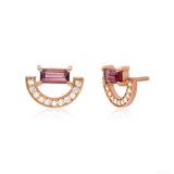 Art Deco Diamond Pink Tourmaline Gemstone Arc Stud Earrings