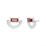 Art Deco Diamond Pink Tourmaline Gemstone Arc Stud Earrings