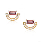 Art Deco Diamond Pink Tourmaline Gemstone Arc Stud Earrings