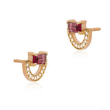 Art Deco Diamond Pink Tourmaline Gemstone Arc Stud Earrings