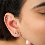 Art Deco Diamond Pink Tourmaline Gemstone Arc Stud Earrings