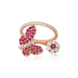 Bloom Butterfly Split Band Diamond Ruby Ring