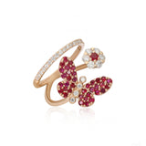 Bloom Butterfly Split Band Diamond Ruby Ring