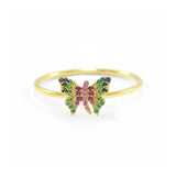14K Gold Multi Sapphire Rainbow Butterfly Ring