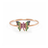 14K Gold Multi Sapphire Rainbow Butterfly Ring