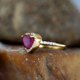 14K Gold Diamond And Heart Shape Ruby Gemstone Ring Classic Valentine's Day Gift