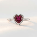 14K Gold Diamond And Heart Shape Ruby Gemstone Ring Classic Valentine's Day Gift