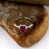 14K Gold Diamond And Heart Shape Ruby Gemstone Ring Classic Valentine's Day Gift