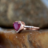 14K Gold Diamond And Heart Shape Ruby Gemstone Ring Classic Valentine's Day Gift
