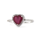 14K Gold Diamond And Heart Shape Ruby Gemstone Ring Classic Valentine's Day Gift