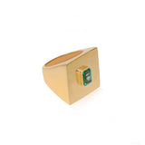 Emerald Top Chunky Gold Signet Ring
