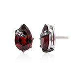 The Crimson Stud — Pear Garnet with Oxidised Silver & CZ