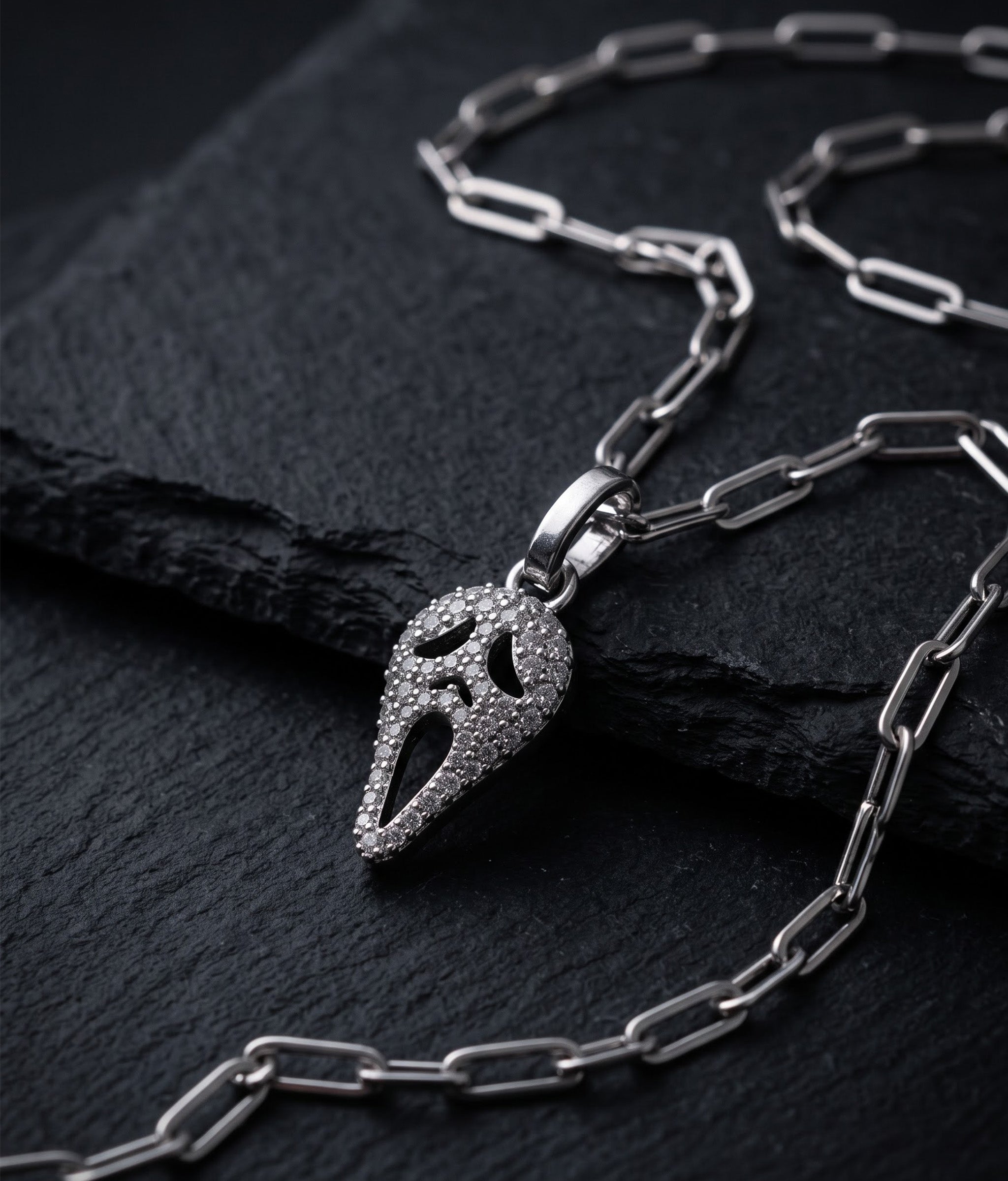 Scream Mask Charm in Silver & CZ