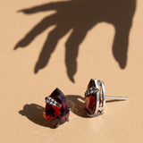 The Crimson Stud — Pear Garnet with Oxidised Silver & CZ