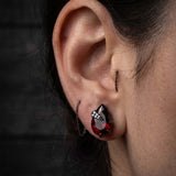 The Crimson Stud — Pear Garnet with Oxidised Silver & CZ