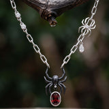 Black Widow Spider Necklace — Garnet & CZ