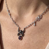 Black Widow Spider Necklace — Garnet & CZ