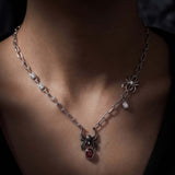 Black Widow Spider Necklace — Garnet & CZ