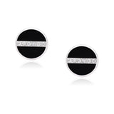 Black Enamel & Sparkling CZ Stud Earrings