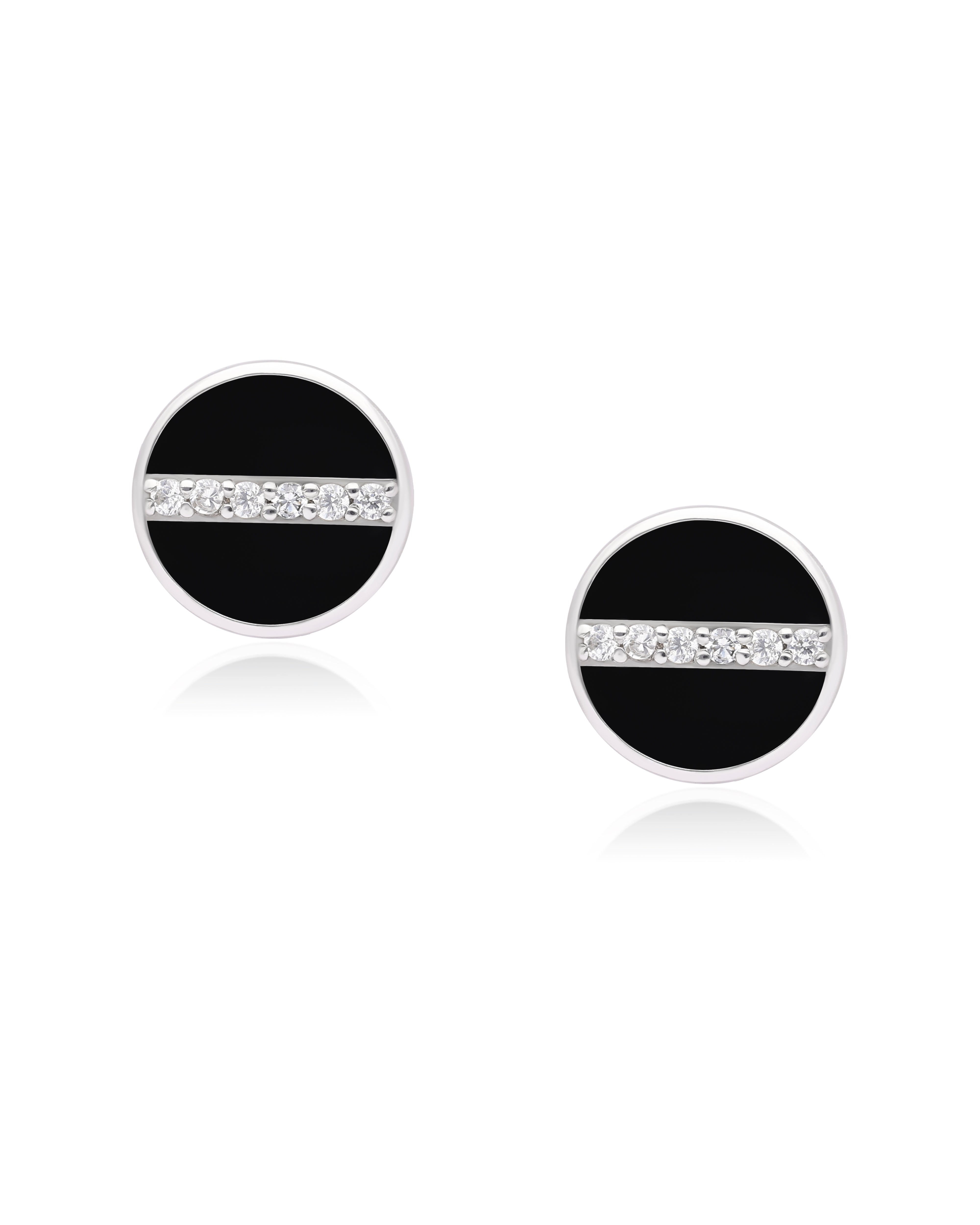 Black Enamel & Sparkling CZ Stud Earrings
