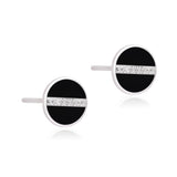 Black Enamel & Sparkling CZ Stud Earrings