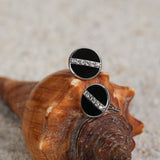 Black Enamel & Sparkling CZ Stud Earrings