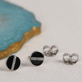 Black Enamel & Sparkling CZ Stud Earrings