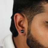 Black Enamel & Sparkling CZ Stud Earrings