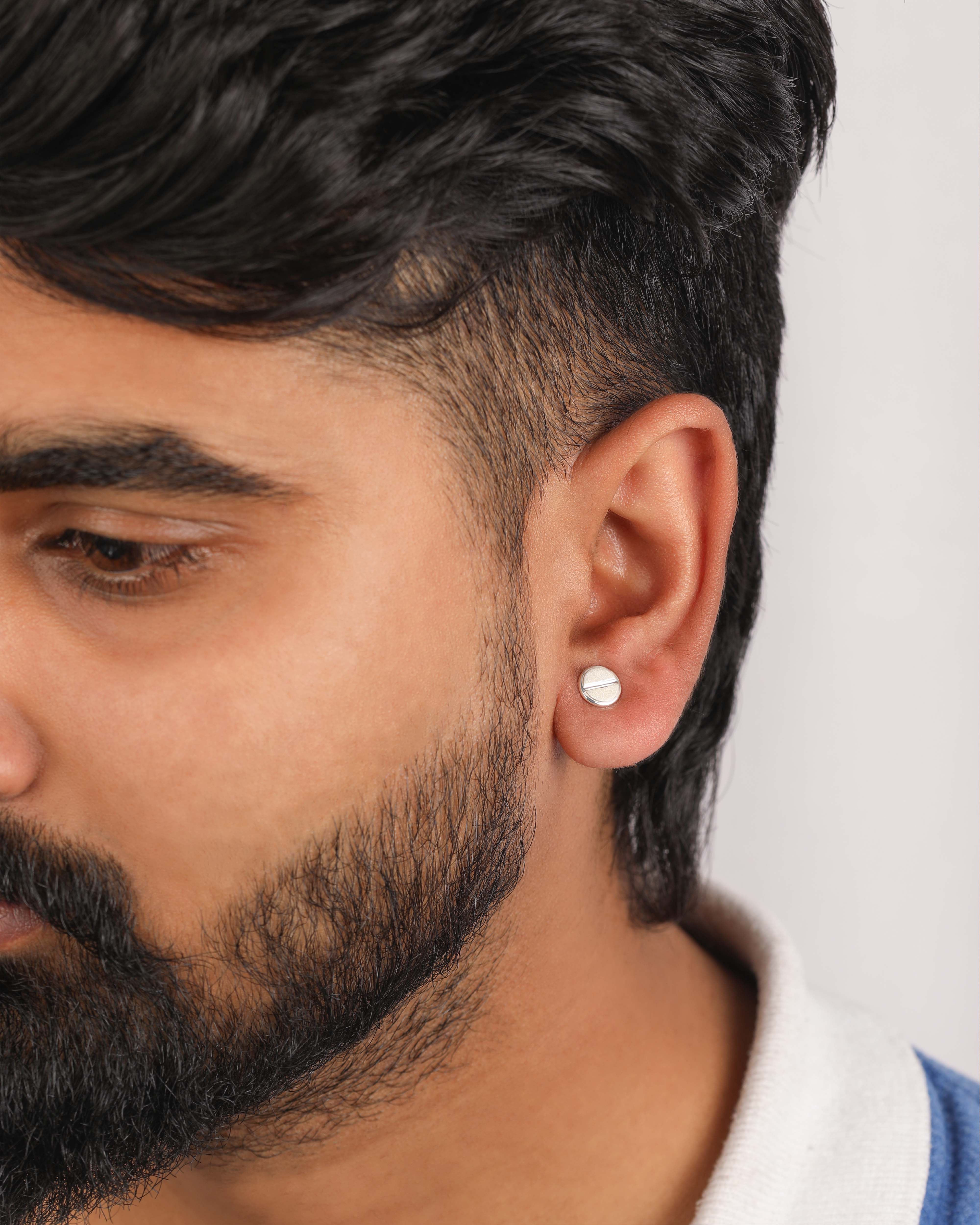 Modern Minimalist Sandblast Silver Split-Disc Studs