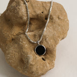 Black Enamel Circle Pendant Necklace