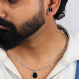 Black Enamel Circle Pendant Necklace
