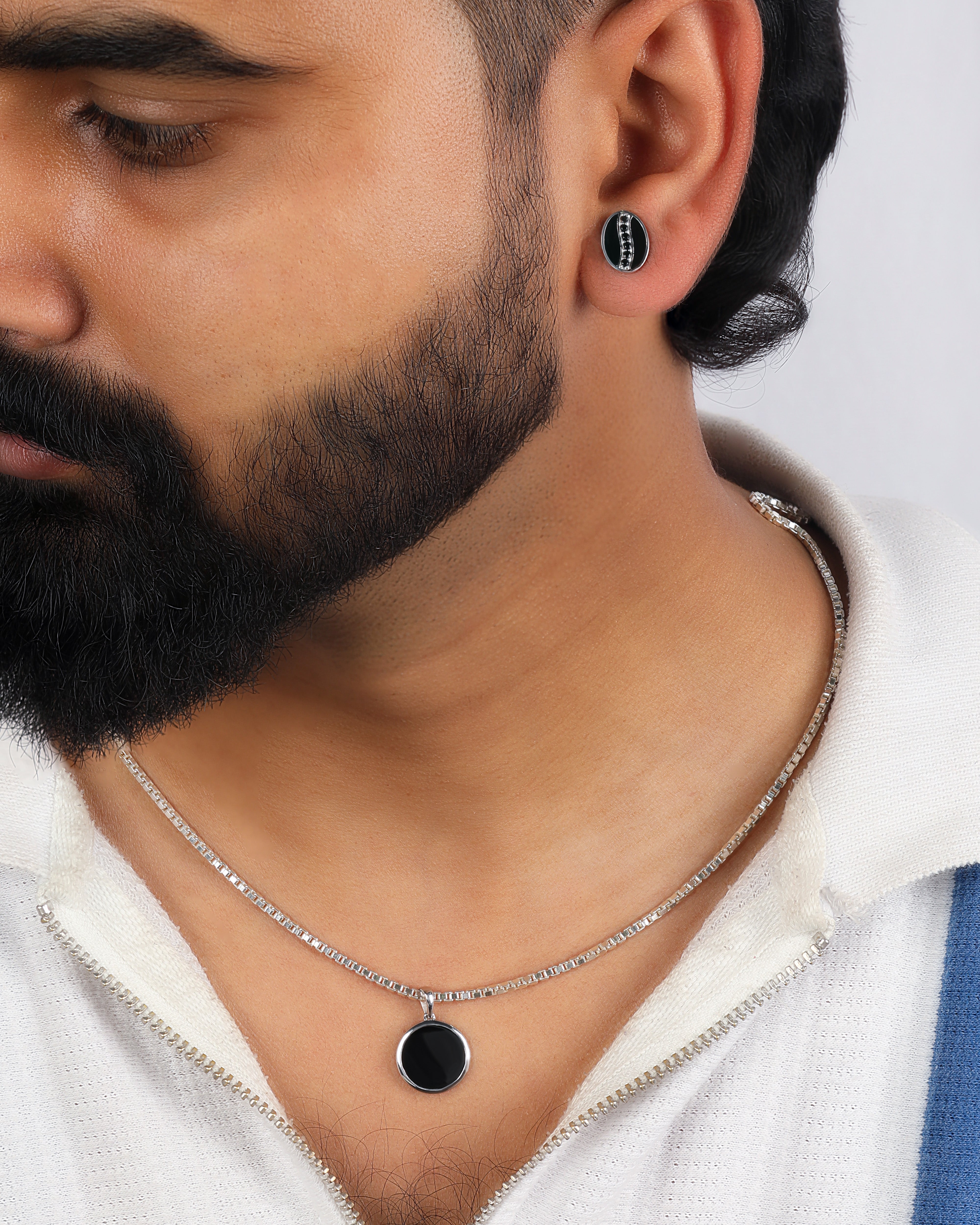 Black Enamel Circle Pendant Necklace