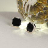 Octagon Black Enamel Stud Earrings