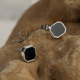 Octagon Black Enamel Stud Earrings