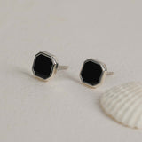 Octagon Black Enamel Stud Earrings
