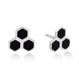 Triple Hexagon Black Enamel Stud Earrings